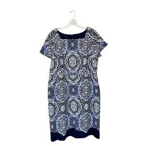 Talbolts Blue White Paisley Print Office Career Short‎ Sleeve Dress Size 16
